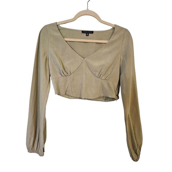 Kendall  + Kylie  sage green long sleeved crop top. Size XS - Picture 1 of 4